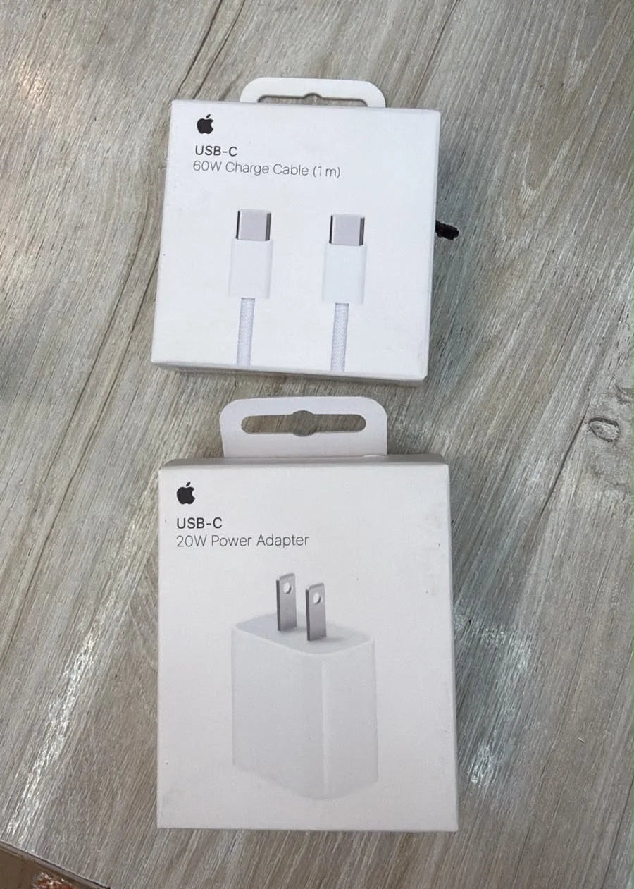 Combo Carga Rápida Apple Original | Cubo 20W + Cable USB-C a USB-C 60W